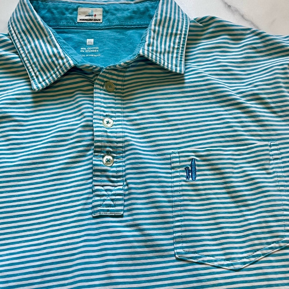 Johnnie O Men's Electric Blue White Striped Shirt XL longboard surf logo